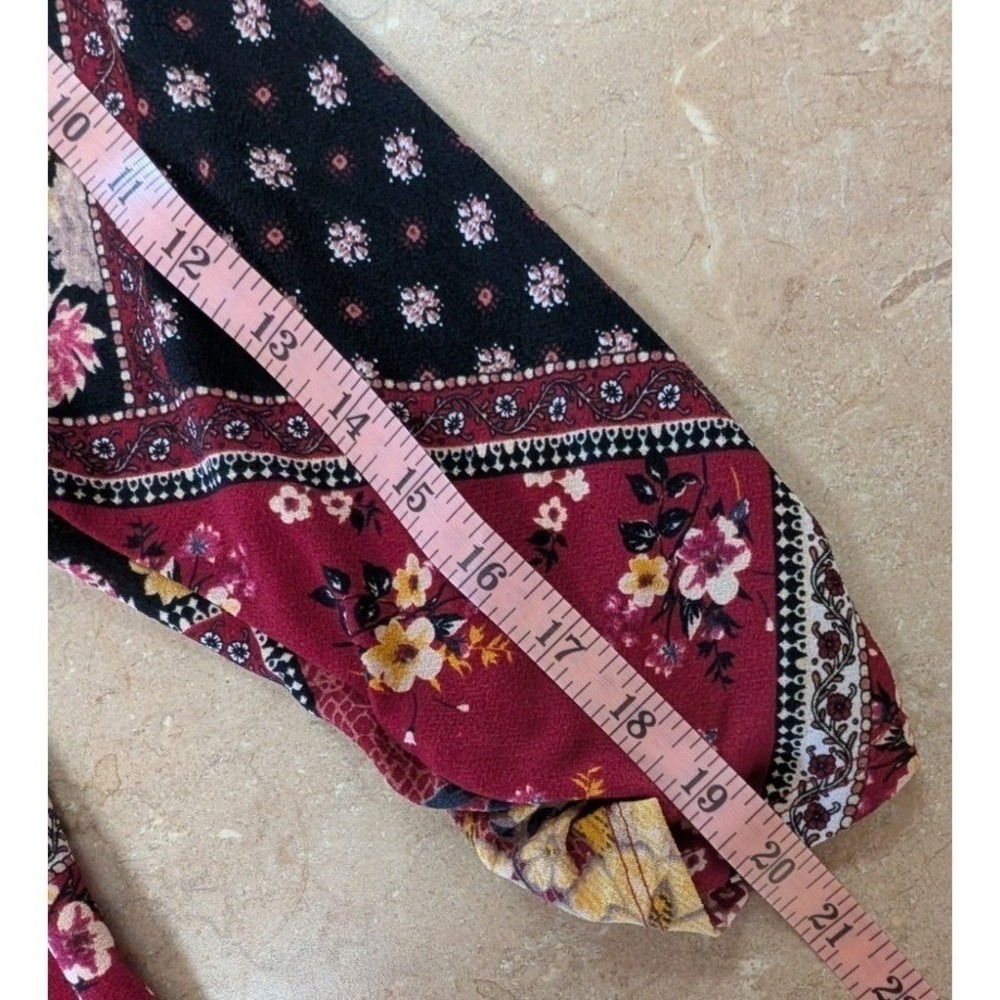 Boho Patchwork Floral Tunic Top Burgundy Mixed Print Flowy Blouse 1X - Picture 9 of 10